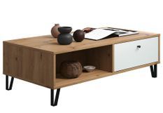 Table basse avec tiroirs chêne artisan et blanc mat Kidou 100 cm