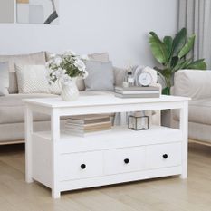 Table basse Blanc 102x49x55 cm Bois massif de pin