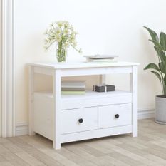 Table basse Blanc 71x49x55 cm Bois massif de pin