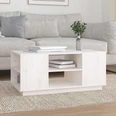 Table basse Blanc 90x49x40,5 cm Bois massif de pin