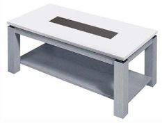 Table basse bois laqué blanc et gris Plitou