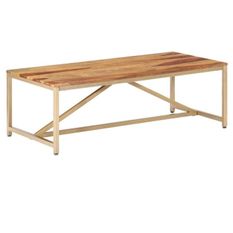 Table basse bois massif clair et pieds métal laiton Silou