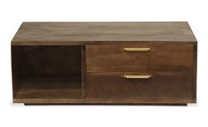 Table basse bois massif foncé et métal doré Orlène 110 cm