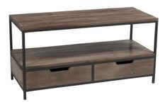 Table basse bois massif foncé et métal noir Uchia L 120 cm