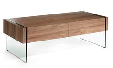 Table basse bois noyer et verre trempé avec tiroirs Roka