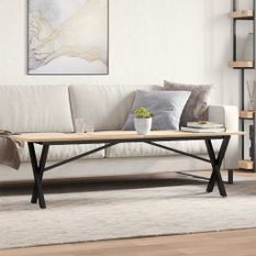 Table basse cadre en X 160x40x45 cm bois de pin massif et fonte