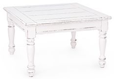 Table basse carré en bois de manguier blanc patiné Kolita 75 cm