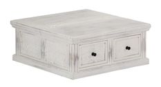 Table basse carrée 2 tiroirs manguier massif blanc Vek