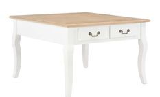 Table basse carrée 4 tiroirs bois clair et pin massif blanc Dean