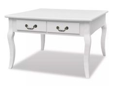 Table basse carrée 4 tiroirs bois et pin massif blanc Frenchy