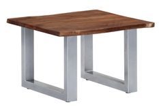 Table basse carrée acacia massif foncé et métal gris Miji