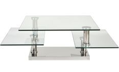 Table basse carrée acier chromé et plateaux pivotant verre trempé Vintaz 80 cm