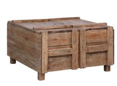 Table basse carrée avec coffre bois massif recyclé foncé Nova 65 cm