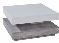 Table basse carrée blanc et gris béton pivotante Synchra 70 cm