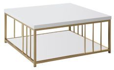 Table basse carrée bois blanc et métal doré Tonya 90 cm