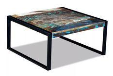 Table basse carrée bois massif recyclé et métal noir Lau