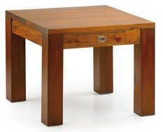 Table basse carrée coloniale en bois d'acajou massif 1 tiroir Falkane 60 cm