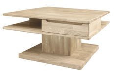 Table basse carrée en bois de chêne blanchi 2 tiroirs Kalido 90 cm