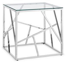 Table basse carrée en verre trempé argent Rani L 55 cm