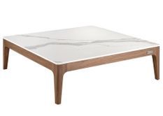 Table basse carrée Kloser 100 cm - Noyer et porcelaine blanche effet Marbre