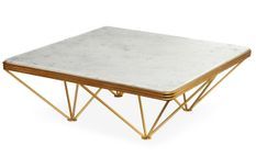 Table basse carrée marbre blanc et métal doré Paola
