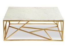 Table basse carrée marbre blanc et pieds métal doré Ozuli 99 cm