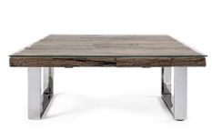 Table basse carrée SAVY 100 cm - Bois massif & pieds acier chromé