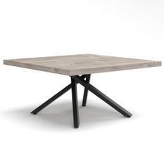 Table basse carrée style vintage bois clair et acier noir Naples 90 cm