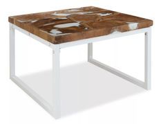 Table basse carrée teck massif clair et pieds métal blanc Mita