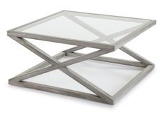 Table basse carrée verre et bois massif gris voilé 90 cm