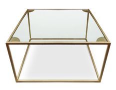 Table basse carrée verre transparent et pieds métal doré Raveln 66 cm