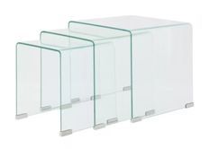 Table basse carrée verre trempé transparent Niu - Lot de 3