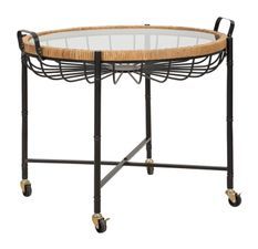 Table basse Cebu rotin verre avec roulettes design