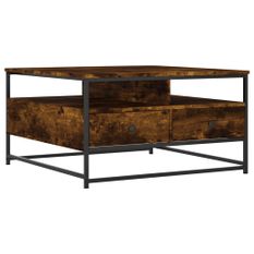 Table basse chêne fumé 80x80x45 cm bois d'ingénierie