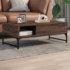 Table basse chêne marron 100x50x35cm bois d'ingénierie et métal