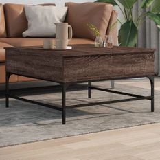 Table basse chêne marron 80x80x45 cm bois d'ingénierie et métal