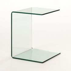 Table d'appoint design en verre trempé transparent ANGELA – 40 × 40 cm – Style contemporain