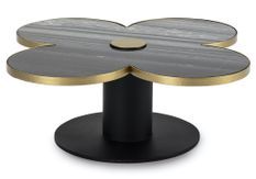 Table basse design trèfle à 4 feuilles granite et pieds métal noir