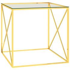 Table basse Doré 55x55x55 cm Acier inoxydable et verre