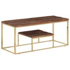 Table basse doré acier inoxydable et bois de mélèze massif