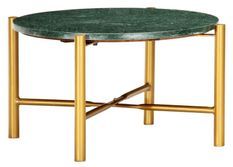 Table basse effet marbre vert et pieds métal doré Enyse D 60 cm
