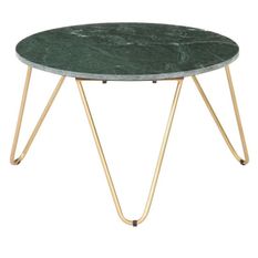 Table basse effet marbre vert et pieds métal doré Emis D 65 cm