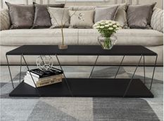 Table basse en bois anthracite et métal noir Orlanda 120 cm