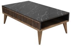 Table basse en bois noyer et noir effet marbre avec rangement Roma 105 cm