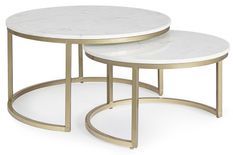 Table basse en marbre blanc et pieds acier doré Lary - Lot de 2