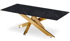 Table basse en verre effet marbre noir et pieds métal doré Leana L 120 cm