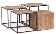 Table basse industriel modulable bois d'acacia et acier marron Palma - Lot de 4