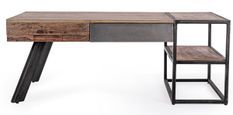 Table basse industrielle 1 tiroir bois de manguier recyclé et acier noir Kramer 118 cm