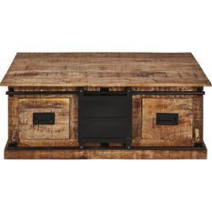 Table basse industrielle bois massif et métal noir Menko 120 cm
