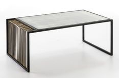 Table basse miroir vieilli et pieds métal noir 104 cm